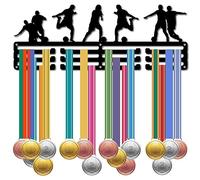 CREATCABIN Porta Medaglie Da Calcio Sport Giocatore di Calcio Medaglie Espositore per Montaggio A Parete Appendiabiti Decor Porta Medaglie In Metallo Nero per Corridori Porta Badge per La Casa 40x15cm