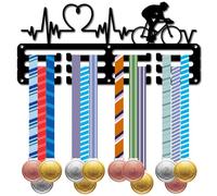 CREATCABIN Porta Medaglie da Ciclismo Appendini per Medaglie per Bicicletta Espositore Sport Metallo Premi da Appendere Ferro Supporto Piccolo Decorazione Battito Cardiaco per Parete 29x13cm