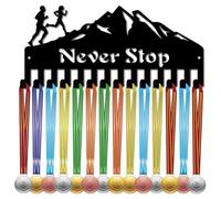 CREATCABIN Porta Medaglie da Corsa Appendiabiti per Medaglie Espositore Sport Appeso Atleta Premi Decorazione in Ferro per Montaggio A Parete Piccolo con 14 Gancio Montagna per Competizione 29x13cm
