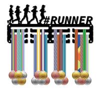 CREATCABIN Porta Medaglie da Corsa Runner Porta Medaglie Espositore Sport Metallo Premi da Appendere Ferro Supporto Piccolo Decorazione Premi per Parete Casa Badge Gara Corridore Maratona 29x13cm