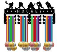 CREATCABIN Porta Medaglie da Hockey Runner Appendiabiti per Medaglie Espositore Sport Metallo Premi da Appendere Ferro Supporto Piccolo Decorazione Premi per Parete Casa Badge Gara Corridore 29x13cm