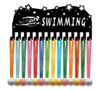 CREATCABIN Porta Medaglie da Nuoto Appendiabiti per Medaglie Espositore per Premi in Metallo per Sport Appendere Premi in Ferro Decorazione con Supporto Piccolo in Ferro con 14 Gancio per 29x13cm