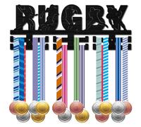 CREATCABIN Porta Medaglie da Rugby Appendiabiti per Medaglie Sportive Espositore per Nastri Organizzatore in Legno Nero Appeso per Premi per Atleti Montaggio A Parete Decor Oltre 30+ medaglie 40x15cm