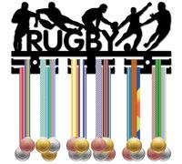 CREATCABIN Porta Medaglie da Rugby Appendini per Medaglie Espositore Porta Medaglie in Acrilico Cornice per Medaglie Sportive Medaglie Appese A Parete Appendiabiti Montato A Parete Nero per 29x13cm