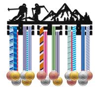 CREATCABIN Porta Medaglie da Sci in Legno Appendiabiti per Medaglie Sportive Display Porta Medaglie Rack da Parete Montato su 30 medaglie Premi Supporto per Nastro Montagne Innevate per La 40x15cm