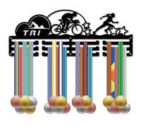 CREATCABIN Porta Medaglie da Triathlon Appendiabiti per Medaglie Espositore Sport Metallo Appeso Atleti Premi Decorazione per Montaggio A Parete in Ferro Oltre 60+ Medaglie per Nuoto Bici 40 x 15cm