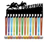 CREATCABIN Porta Medaglie Equestre Espositore Medaglie Equitazione 14 Gancio Piccolo Supporto Parete in Metallo Appendere 20+ medaglie Nastri Organizer Nero 29x13cm