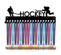 CREATCABIN Porta Medaglie Espositore Appendiabiti Sport Hockey Supporto da Parete in Metallo con 20 Ganci Gara Calcio Runner Giocatori Ginnastica Ginnasta Oltre 60 Medaglie Nero 15.7 x 5.3 Pollici