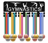 CREATCABIN Porta Medaglie Ginnastica Appendiabiti Medaglie Sportive Espositore Parete Montato 30 Medaglie in Legno per Corsa Calcio Nuoto Bicicletta Atleti Medaglia Campioni Nero 40x13cm