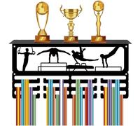 CREATCABIN Porta Medaglie Ginnastica Espositore Trofei 12 Gancio Porta Medaglie in Metallo Montaggio A Parete Contiene 60+ medaglie Sportive Organizer Nastri Ripiano Premi Uomo 40x20x10cm