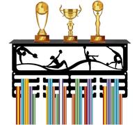 CREATCABIN Porta Medaglie Ginnastica Espositore Trofei e Medaglie Rettangolare Nero Sport 3 Fila Montaggio A Parete in Ferro Contenere 60+ medaglie Donne Ginnastica Corsa Gare Cheerleading 40x20cm