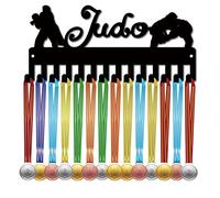 CREATCABIN Porta Medaglie Judo Medaglie Appendiabiti Espositore Rack Sport Metallo Appeso Premi Ferro Piccolo Supporto Decor 14 Ganci per Parete Distintivo Gara Corsa Ginnastica Nuoto Nero 29x13cm