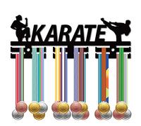 CREATCABIN Porta Medaglie Karate Appendiabiti Sportive Appendiabiti per Medaglie Espositore Parete in Acrilico Montato 40 medaglie per Atleti Corridori Campioni Calcio Medaglia Nero 29x10.5cm