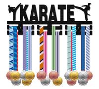 CREATCABIN Porta Medaglie Karate Espositore Porta Medaglie Supporto A Parete Cornice Mensola Porta Medaglie Sportive Decorazione da Parete Nera Porta Medaglie da Appendere Oltre 40 medaglie 40x15cm