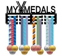 CREATCABIN Porta Medaglie Medaglie Appendiabiti Espositore Sport Metallo Appeso Premi Ferro Piccolo Supporto Decor per Parete Casa Corsa Ginnastica Nuoto Calcio Medaglia Nero 29x13cm