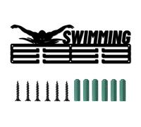 CREATCABIN Porta Medaglie Nuoto Sportivo Giochi Olimpici Espositore Medaglie Supporto Parete Appendiabiti Decor Nero Robusto per Corridori Casa Porta 3 fila Appeso Oltre 60 medaglie