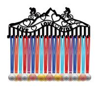 CREATCABIN Porta Medaglie per Ciclismo Appendiabiti per Medaglie in Metallo Nero Porta Medaglie in Ferro Cornice per Medaglie Sportive con 20 Gancio Sospeso su 60 medaglie Mensola A Muro per 40x15cm