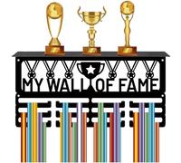 CREATCABIN Porta Medaglie Ripiano Espositore Medaglie Espositore Trofei Supporto Sport 4 in Metallo da Appendere A Parete Contenere 70+ medaglie La Corsa Nastro da 40x20cm My Wall of Fame
