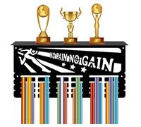 CREATCABIN Porta Medaglie Scaffale per Trofei Appendini per Medaglie Espositore con Supporto per Mensola Sport 4 Montaggio A Parete Contiene 70+ medaglie per Ginnastica Calcio Corsa Nuoto 40x20x10cm