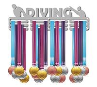 CREATCABIN Porta Medaglie Sport Diving Nuoto Atleta Awards Espositore da Parete Appendiabiti Decorazione per Champions Home Badge 3 piolo Medaglia Oltre 60 medaglie Giochi 15.7x5.1 Pollici