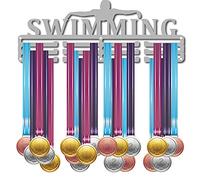 CREATCABIN Porta Medaglie Sport Nuoto Athlete Words Awards Espositore da Parete Appendiabiti Decorazione per Champions Home Badge 3 piolo Medaglia Oltre 60 medaglie Giochi 15.7x5.9 Pollici