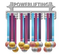 CREATCABIN Porta Medaglie Sport Powerlifting Words Awards Espositore da Parete Appendiabiti Decorazione per Champions Home Badge 3 piolo Medaglia da Corsa su 60 medaglie Giochi 15.7x5.3 Pollici