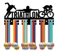 CREATCABIN Porta Medaglie Triathlon Appendiabiti Sportive Appendiabiti Medaglie Espositore Parete in Acrilico Montato 40 medaglie per Nuoto Bicicletta Atleti Corsa Medaglia dei Campioni Nero 29x13cm