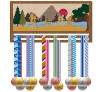 CREATCABIN Porta Medaglie Triathlon Porta Medaglie in Legno Espositore Parete Decorazione Motivo 3D Contiene 30 o più Medaglie Regalo Atleti Nuoto Corsa Ciclismo Vincitore Gare Giocatore 20x40cm