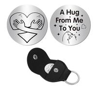 CREATCABIN Portachiavi A Forma di Cuore con Tasca A Forma di Cuore, Portachiavi Ricordo A Lunga Distanza, Moneta In Acciaio Inox A Doppia Faccia con Clip In Pelle, Portachiavi per Amici Famiglia 3x3cm