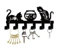 CREATCABIN Portachiavi In Metallo Ganci per Chiavi Neri Ganci per Chiavi A Parete Portachiavi per Acquario per Gatti con 6 Gancio Organizzatore per Appendere Chiavi In Metallo Cremagliera Nera 27x13cm