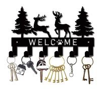 CREATCABIN Portachiavi In Metallo Nero per Appendichiavi Da Parete Organizer Rack Albero di Natale di Benvenuto Orso Portachiavi con 6 Gancio Ganci A Parete Decorazione Da Parete per Ingresso 27x16cm