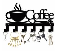 CREATCABIN Portachiavi per caffè Chiave in Ferro Nero Ganci per Chiavi da Parete per Portachiavi con 6 Gancio Cartello per caffè in Metallo Appendere Chiave Display Organizer Rack Decorazione 27x16cm