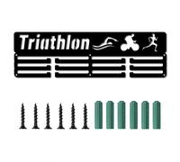 CREATCABIN Portamedaglie Triathlon Sport Nuoto Bici Corsa Parole Premi Espositore Supporto da Parete Appendiabiti Decor per Champions 3 Gradino Medaglia Oltre 60 Medaglie Giochi Olimpici, Nero