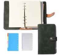 CREATCABIN Quaderno Ricaricabile in Pelle A6 diario A Spirale Blocchi Note 6 Anelli Fogli Mobili Budget Tasche Raccoglitori Busta Carta Ricarica Donne Uomini Lavoro Ufficio Planner Verde Scuro