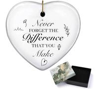 CREATCABIN Regalo di Ringraziamento Non Dimenticare Mai La Differenza Che Fai Ornamento in Ceramica Cartello Ricordo Cuore Placca da Appendere Regali Decorazione per Albero di Natale con Corda 8x8cm