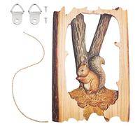 CREATCABIN Scoiattolo Animale Artigianato in Legno Intagliato Appendere alla Parete Targa Artistica Ornamento Statua Rustico Fattoria Cortile per Casa Regali Natale Compleanno Famiglia 19.3x12.8cm
