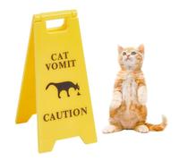 CREATCABIN Segnale Avvertimento Vomito Gatto Cartello Attenzione Animali Domestici in Plastica ABS Gialla Gatti Che Vomitano Pavimento Bagnato Pipì e Cacca Divertente Cartello Decorativo 12.6x6x0.7cm