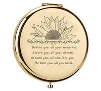 CREATCABIN Specchietto Tascabile Compatto in Metallo Girasole Specchio Trucco Pieghevole Doppia Faccia Viaggio Portatile Dietro Te Tutti Ricordi Regali per Donne Mamma Figlia Sacchetti Velluto Dorato
