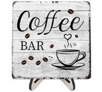 CREATCABIN Supporto Insegna da Bar in Legno Rustico da 5.9 x 5.9 Pollice Quadrato Parole Vintage Rustiche da Tavolo Esposizione Regali Decorazione Fai da Te Bar Angolo tè Negozio Caffetteria 15x15cm