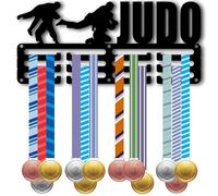CREATCABIN Supporto Medaglia da Judo Espositore Premi Cordino Nastro 3 Fila Piccoli Ganci da Parete in Metallo Nero Decorazione Montata su Cornice Appendere 40+ premi Atleti Sporter Race 29x13cm