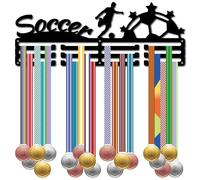 CREATCABIN Supporto Medaglie Calcio Supporto Medaglie Calcio Premi Gare Sportive Nastri Cordini Organizer Supporto in Metallo Nero Cornice Decorativa Appendere alla Parete 60+ medaglie Atleti 40x15cm