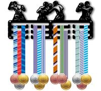 CREATCABIN Supporto Medaglie da Boxe Piccolo da Parete in Metallo Nero Nastri Sportivi Supporto Atleti Contenere 40 o più Medaglie Riporre Atleti da Combattimento da Medaglia da Gara 29x13cm