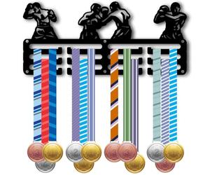 CREATCABIN Supporto Medaglie da Boxe Piccolo da Parete in Metallo Nero Nastri Sportivi Supporto Atleti Contenere 40 o più Medaglie Riporre Atleti da Combattimento da Medaglia da Gara 29x13cm