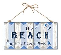 CREATCABIN Targa decorativa in legno con scritta "Beach Happy Place", decorazione per la casa, da appendere alla parete, per cortile, ufficio, casa, cucina, porta d'ingresso, patio, 30,5 x 15,2 cm