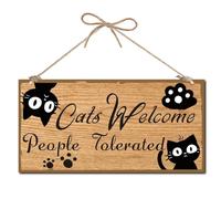 CREATCABIN Targa di benvenuto in legno con gatto nero, decorazione da parete con impronta di gattino, in legno, da appendere, per negozio di animali domestici, casa, amanti dei gatti, 30,5 x 15,5 cm