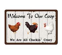 CREATCABIN Targa in Metallo Gallo Gallina Welcome To Our Coop We Are all Cluckin' Poster Citazioni Decorazione Vintage Appendere alla Parete per Fattoria Fattoria Fattoria Cortile Casa Soggiorno