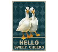 CREATCABIN Targa in Metallo Papere Hello Sweet Cheeks Divertente Decorazione Parete Art Hanging Painting Targhe Citazioni per Casa Colonica Soggiorno Bagno Camera Letto Bar Pub Cafe Hotel Restaurant