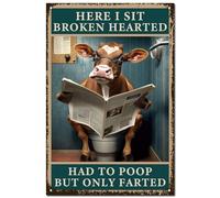 CREATCABIN Targa per Bestiame Decorazione per Toilette Targa in Metallo Vintage retrò in Metallo da Parete Ferro Pittura Poster Decorazione Bagno Toilette Casa Here I Sit 20x30cm