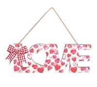 CREATCABIN Targa per Porta di San Amore da Appendere A Parete Cuore Cartelli in Legno Decorazioni Decorazione da Parete Rosa per Esterni Fiocco per Anniversario di Matrimonio D'Ingresso 32x11.5cm