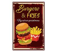 CREATCABIN Targhe in Metallo per Hamburger e Patatine Fritte Targhe in Metallo Vintage retrò per Placca Poster Bar Pub Garage Fast Food Cafe Home Wall Decor 8 x 12 Pollice